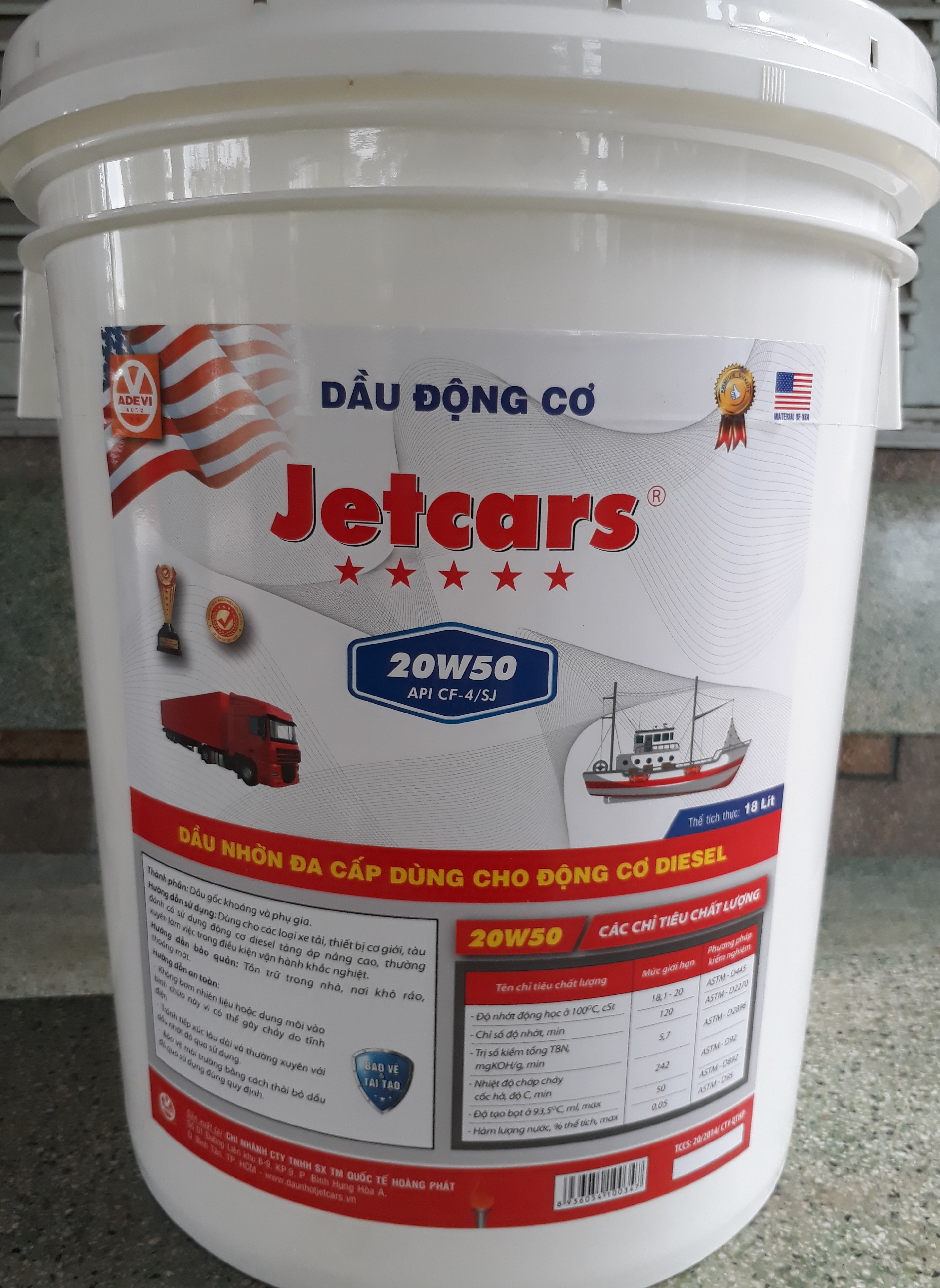 Nhớt Động Cơ JETCARS CF4 TURBO 20W50/ 18 Lít
