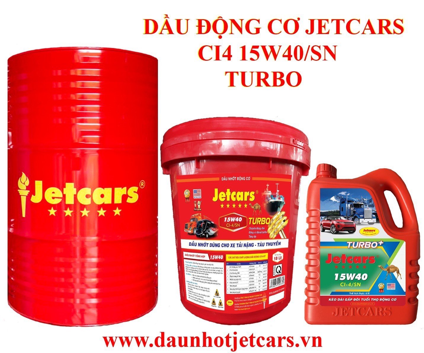 NHỚT ĐỘNG CƠ JETCARS CI4 SN 15W40/ Xô 18L 